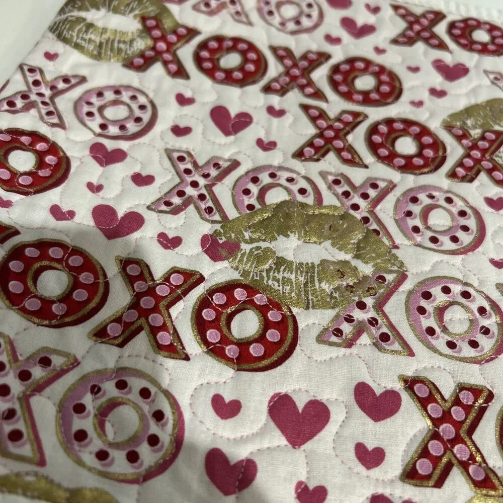 Handmade Quilted Pink & White Table Runner Dresser Pad Reversible 9.5